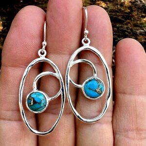 Sundance $158 NEW 1-3/4" Copper Turquoise Sterling Silver Handmade Earrings